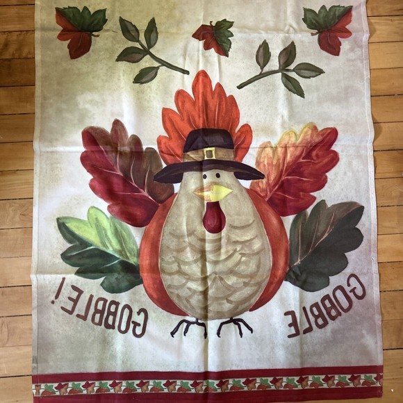 Pilgrim Turkey Yard Flag  18" x 12” Laurie Korsgaden CDI Thanksgiving Fall Decor - Picture 3 of 7